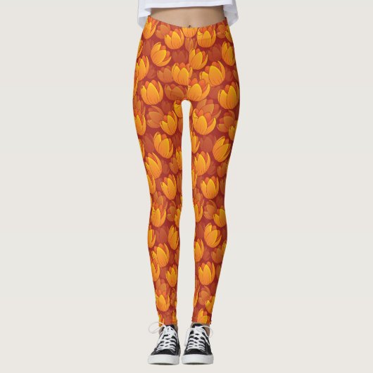 Goldenes Blumen-Muster Leggings (Vorderseite)