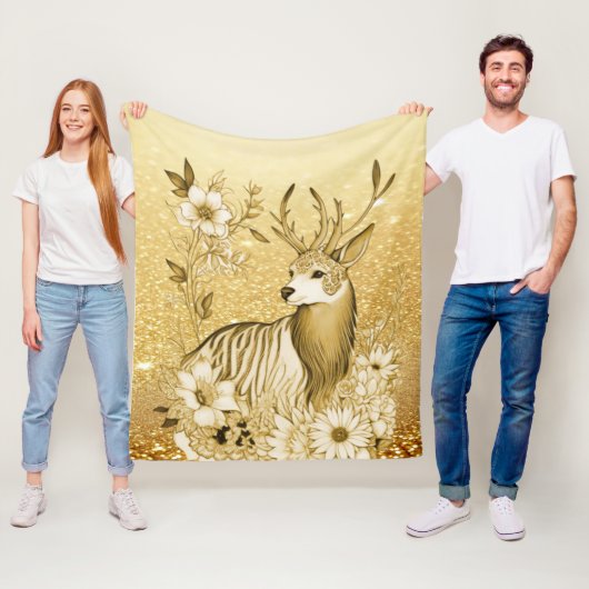 Goldenes Blumen-Rentier-Fleece-Decke Fleecedecke (Beispiel)