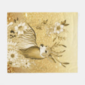 Goldenes Blumen-Rentier-Fleece-Decke Fleecedecke (Vorderseite (Horizontal))