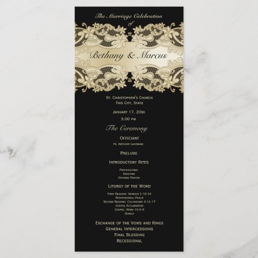Goldenes Blumen-Spitzen-Hochzeitsprogramm Programm (Vorderseite)