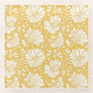 Goldenes Blumendoodle, abstrakt handgezeichnet Glasuntersetzer