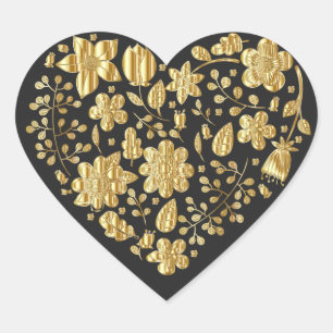 Goldenes Blumenherz Herz-Aufkleber