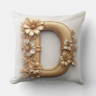 Goldenes Blumeninitial D Monogramm-Dekor 🌸 Kissen