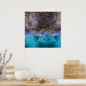 Goldenes Blumenmandala und Konfetti-Bild Poster (Küche)