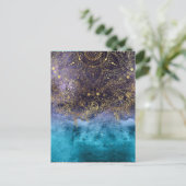 Goldenes Blumenmandala und Konfetti-Bild Postkarte (Stehend Vorderseite)