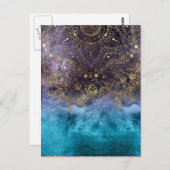 Goldenes Blumenmandala und Konfetti-Bild Postkarte (Vorne/Hinten)