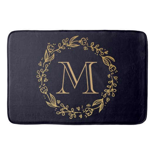 Goldenes Blumenmonogramm Badematte (Vorderseite)