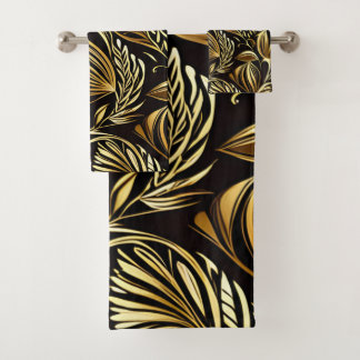 Goldenes Blumenmuster auf schwarz Badhandtuch Set