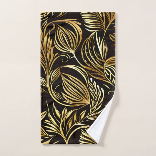 Goldenes Blumenmuster auf schwarz Badhandtuch Set (Handtuch)