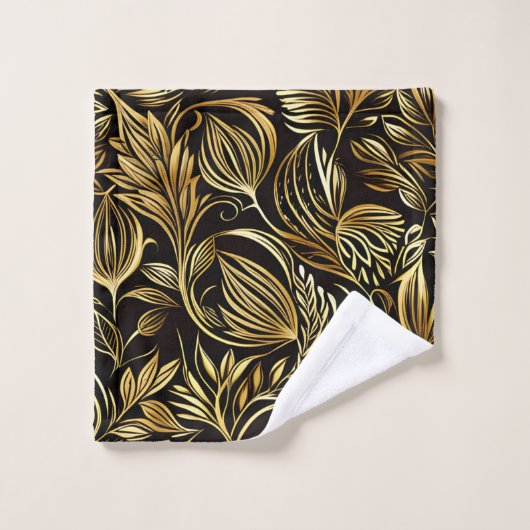 Goldenes Blumenmuster auf schwarz Badhandtuch Set (Waschlappen)