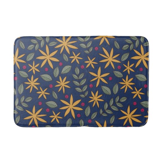 Goldenes Blumenmuster Botanisches Design Badematte (Vorderseite)