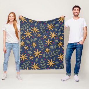 Goldenes Blumenmuster Botanisches Design Fleecedecke