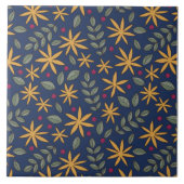 Goldenes Blumenmuster Botanisches Design Fliese (Vorderseite)