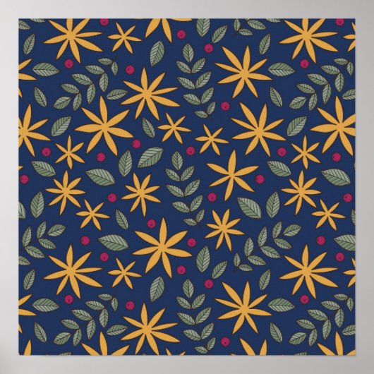 Goldenes Blumenmuster Botanisches Design Poster (Vorne)