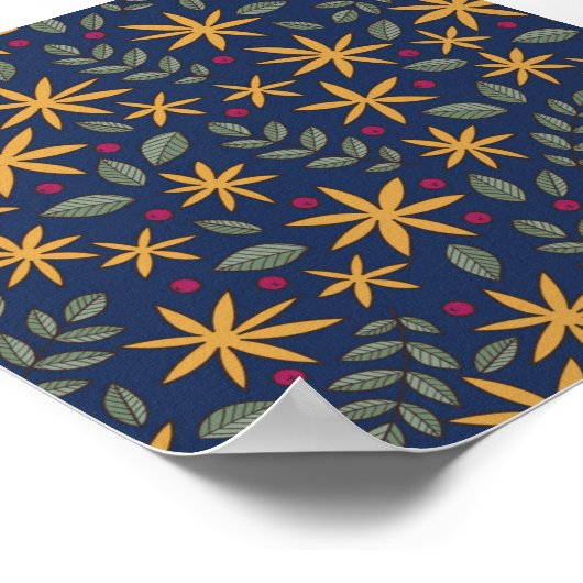 Goldenes Blumenmuster Botanisches Design Poster (Ecke)