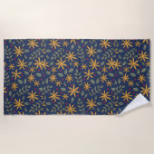 Goldenes Blumenmuster Botanisches Design Strandtuch (Vorderseite)