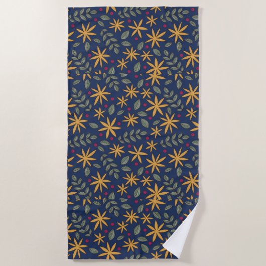 Goldenes Blumenmuster Botanisches Design Strandtuch (Vorderseite)