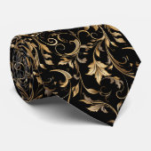 Goldenes Blumenmuster Elegant Luxus Modern Krawatte (Gerollt)