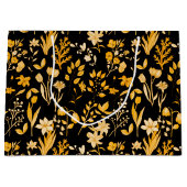 Goldenes Blumenmuster für den Herbst. Black BG Große Geschenktüte (Vorderseite)