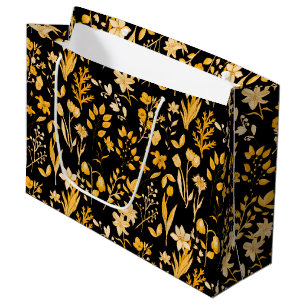 Goldenes Blumenmuster für den Herbst. Black BG Große Geschenktüte