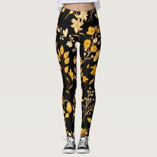 Goldenes Blumenmuster für den Herbst. Black BG Leggings
