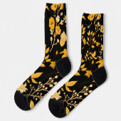 Goldenes Blumenmuster für den Herbst. Black BG Socken (Linkes Detail)