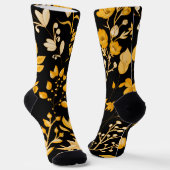 Goldenes Blumenmuster für den Herbst. Black BG Socken (Gewinkelt)