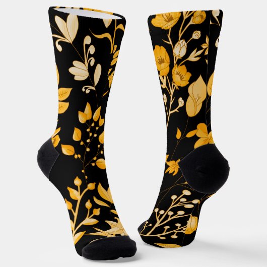 Goldenes Blumenmuster für den Herbst. Black BG Socken (Gewinkelt)