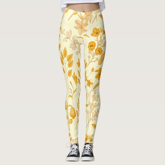 Goldenes Blumenmuster für den Herbst. L Yellow BG Leggings (Vorderseite)