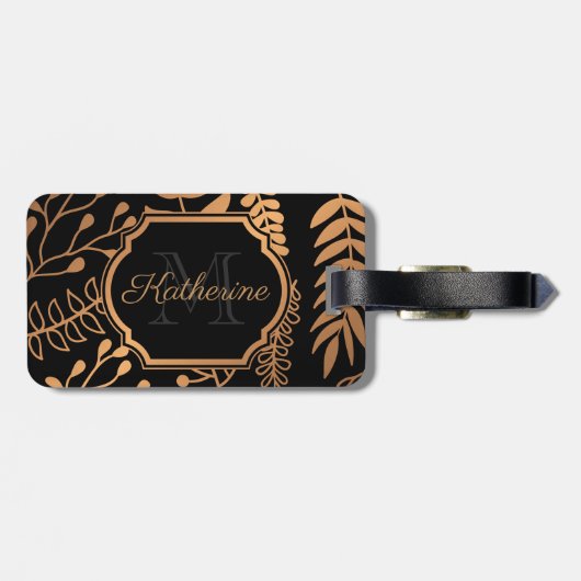 Goldenes Blumenmuster Gepäckanhänger (Rückseite horizontal)