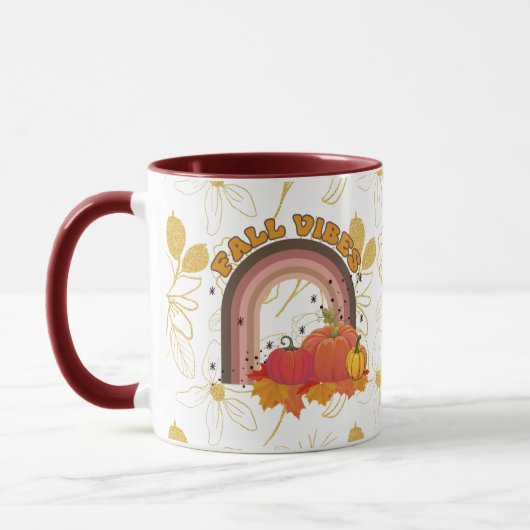 Goldenes Blumenmuster mit gemütlichen Herbstfarben Tasse (Links)