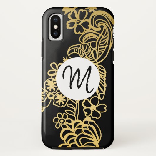 goldenes Blumenmuster-Monogramm Case-Mate iPhone Hülle (Rückseite)
