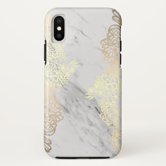 Goldenes Blumenmuster und Marmor Case-Mate iPhone Hülle (Rückseite)
