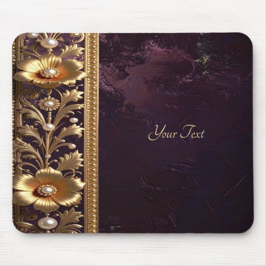 Goldenes Blumenornament mit Perlen-Mauspad Mousepad (Vorne)