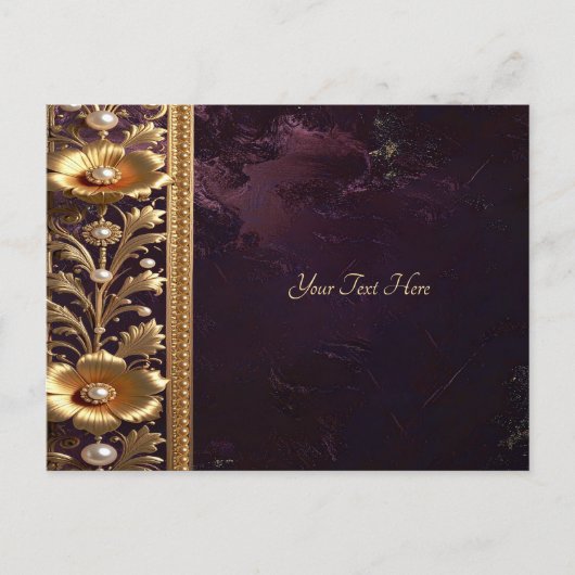 Goldenes Blumenornament mit Perlen Postkarte (Vorderseite)