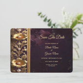 Goldenes Blumenornament mit Perlen Save The Date (Stehend Vorderseite)