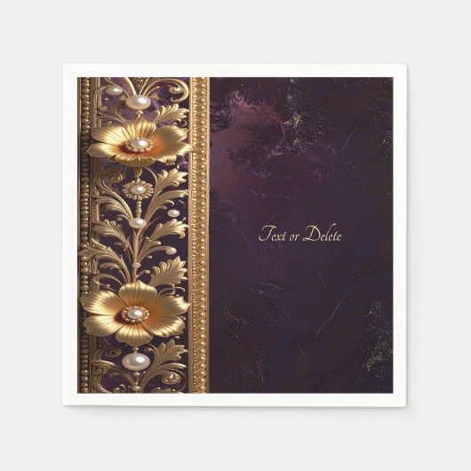 Goldenes Blumenornament mit Perlen Serviette (Vorderseite)