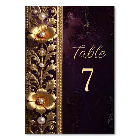 Goldenes Blumenornament mit Perlen Tischnummer (Vorderseite)