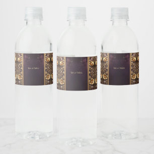 Goldenes Blumenornament mit Perlen Wasserflasche Wasserflaschenetikett
