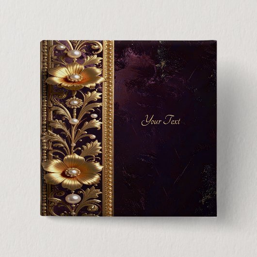 Goldenes Blumenornament mit Perlenknopf Button (Vorderseite)