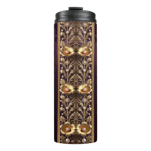 Goldenes Blumenornament Thermosbecher (Vorderseite)