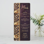 Goldenes Blumenschmuck-Menü mit Perlen Menükarte (Stehend Vorderseite)