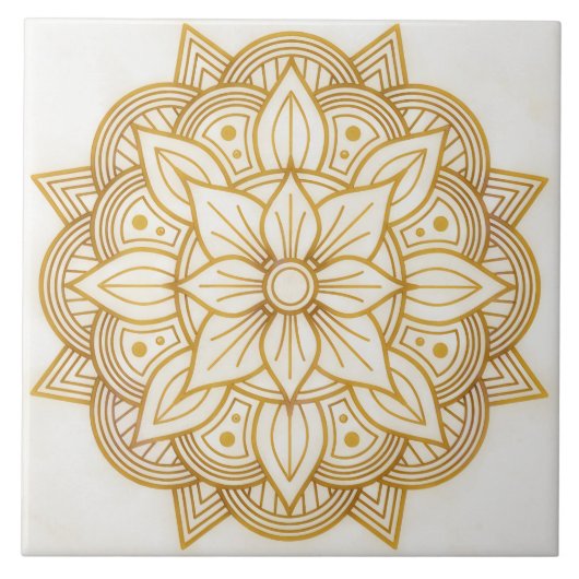 Goldenes Blumensymbol Kunst Quadrat Fliese (Vorderseite)