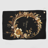 Goldenes Blumenverziertes Golfhandtuch (Horizontal)