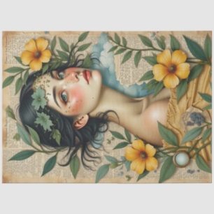 Goldenes Blut - Frauen mit gelben Blumen Deko Seidenpapier