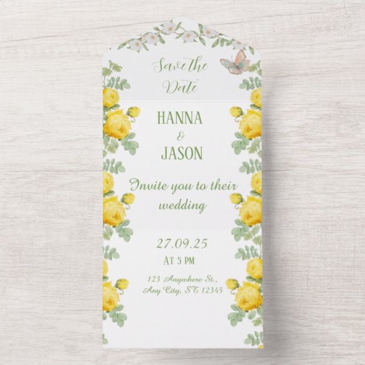 Goldenes Blut: strahlend Gelbes Rose All In One Einladung (Innen Boden)