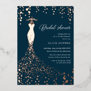 goldenes Brautkleid-Babyshower Folien-Einladung Folieneinladung