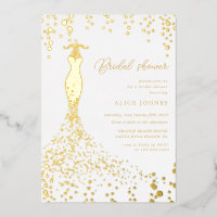 goldenes Brautkleid-Babyshower Folien-Einladung