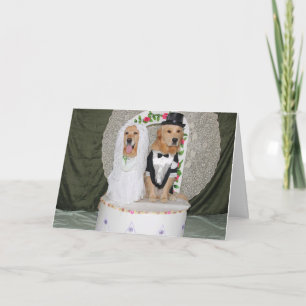 Goldenes Brautpaar auf der Hochzeitstorte Karte