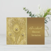 Goldenes Brautparty Federn des Pfaus Einladung (Stehend Vorderseite)